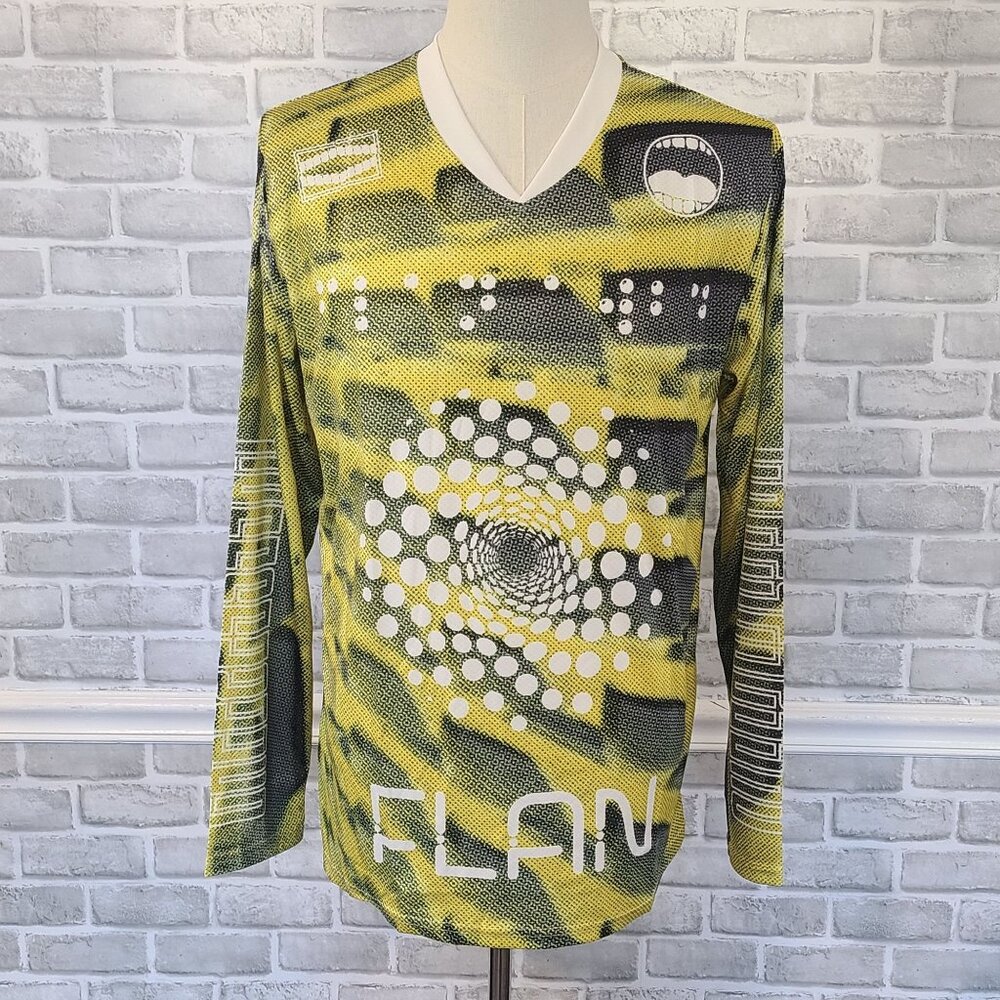 Flan Labs Cellar Soccer Jersey Mens L Green Geo  Long Sleeve Blokecore NEW